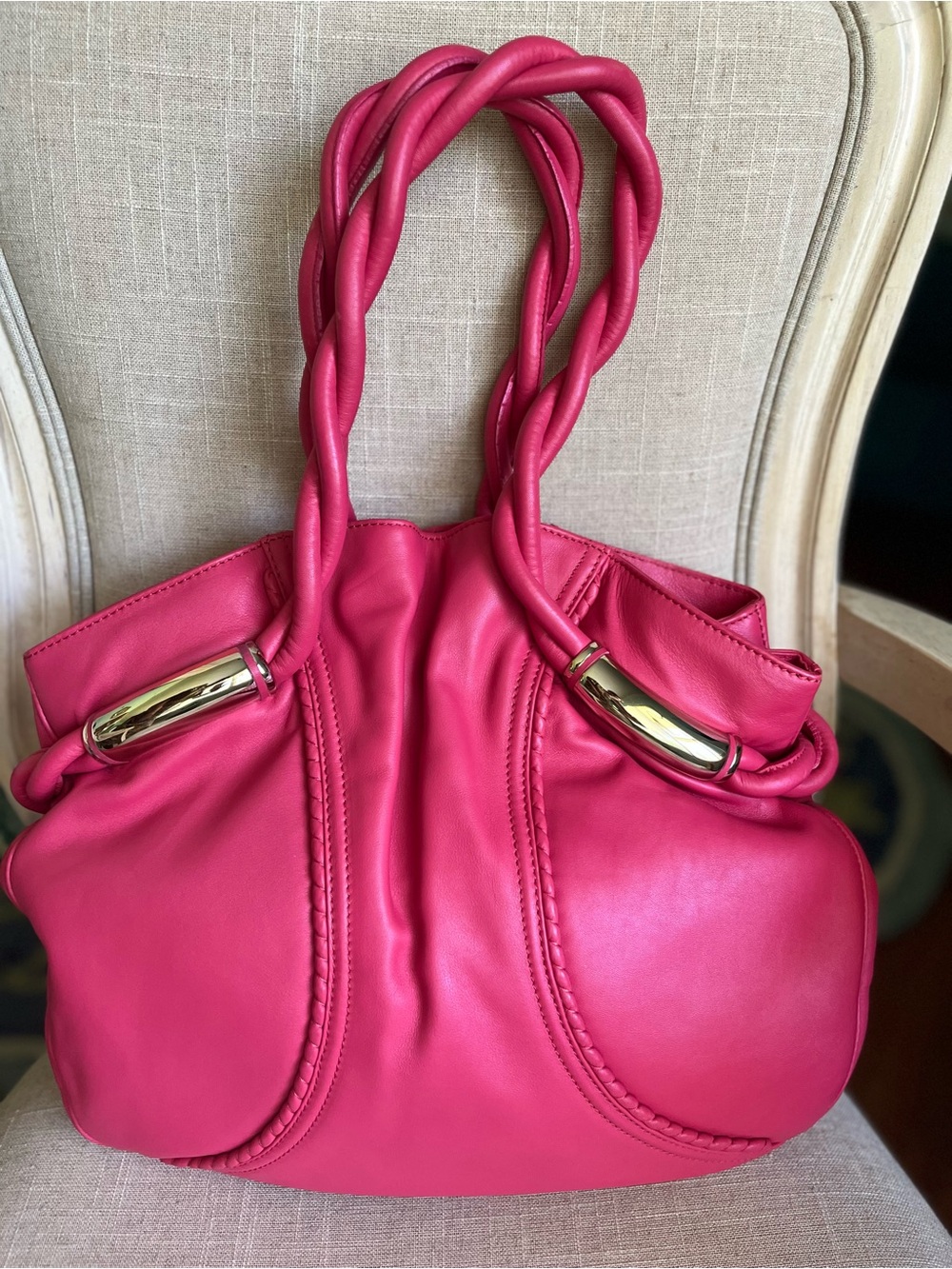 Like New Christian Louboutin Hot Pink Bag with Gold-Tone Charms. Comes with COA - Picture 4 of 14